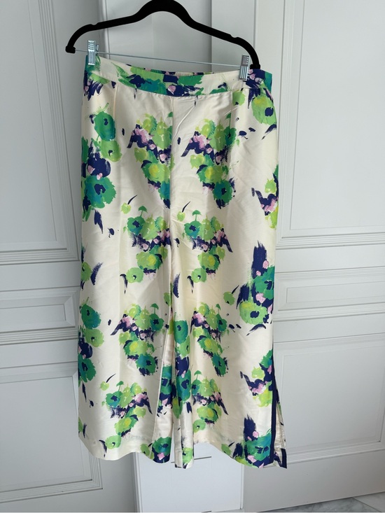 Frances Valentine Pants - Frances Valentine Floral Silk Pants in Cream, Green, Navy size 14 NWT